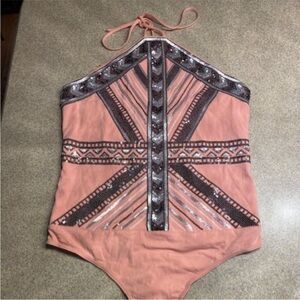 Express Pink and Silver Patterned Bodysuit